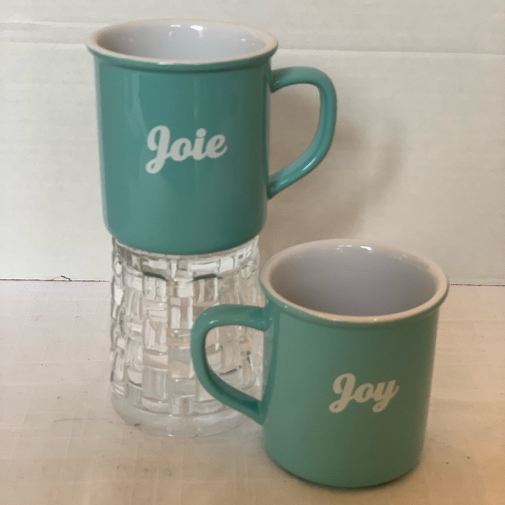 SECOND CUP|  Pair Of Joy /Joie Turquoise Coffee Mugs
